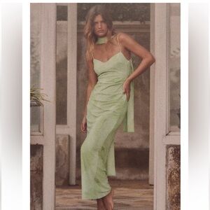 Zara Green Tulle Midi Dress with Scarf